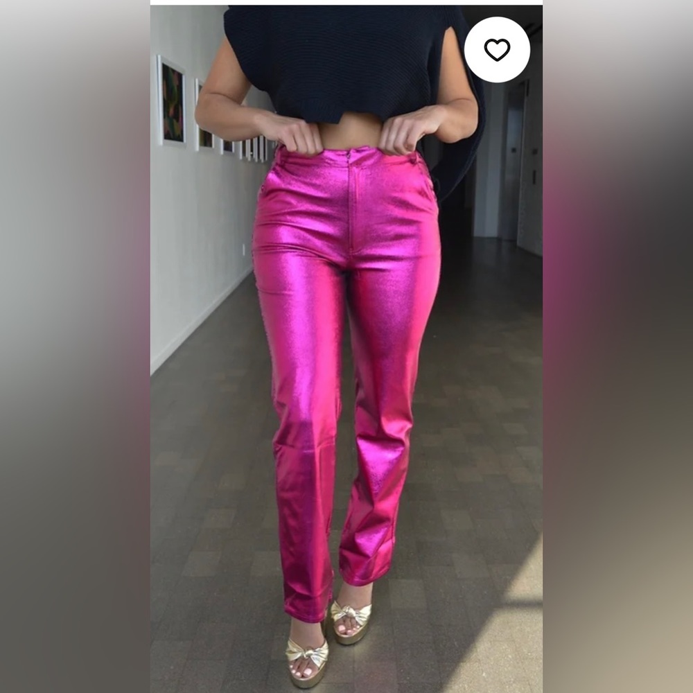 Fuchsia Vegan Leather Metallic Pants